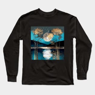 Golden-Leaved Trees Framing a Full Silver Moon Long Sleeve T-Shirt